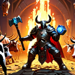 **"Diablo 2 Cow Level. A heavily armored Paladin, wielding a glowing hammer, surrounded by a horde of cartoonish cows. Loot and runes scattered on the ground. Vibrant colors, dynamic action scene, high fantasy."**