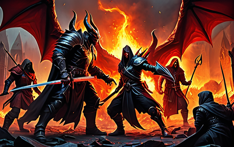 디아블로2 탈라샤 세트 획득법 - ** "A group of adventurers, fully clothed and in appropriate fantasy attire, battling Diablo in a d...