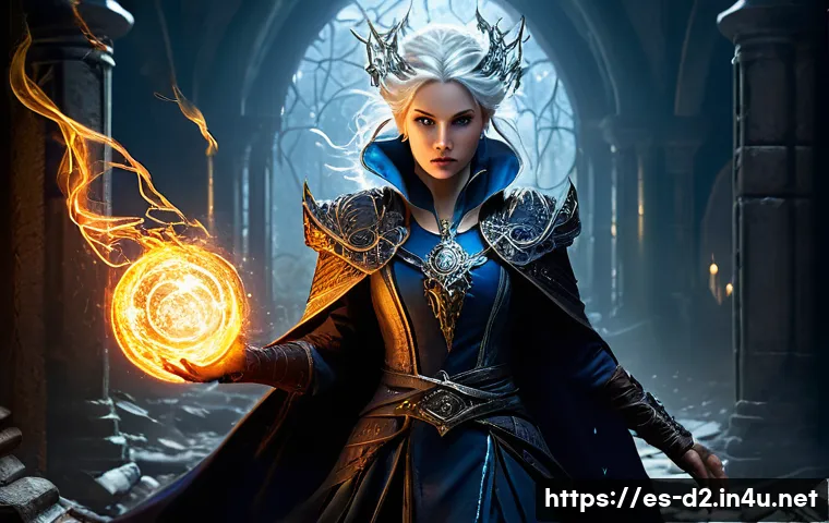 디아블로2 직업별 솔로 공략법 - **A Sorceress Unleashing Elemental Chaos in a Gothic Dungeon** A dynamic, full-body shot of a fe...