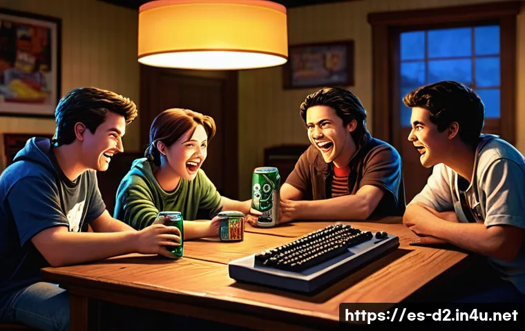 디아블로2 TCP IP 게임 연결 - **Prompt:** A vibrant, nostalgic scene depicting a group of four diverse friends, in their late teen...