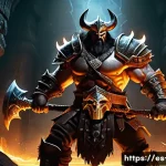 디아블로2 가이드북 PDF 다운로드 - A dynamic battle scene featuring a Barbarian warrior clad in sturdy, detailed leather armor and wiel...