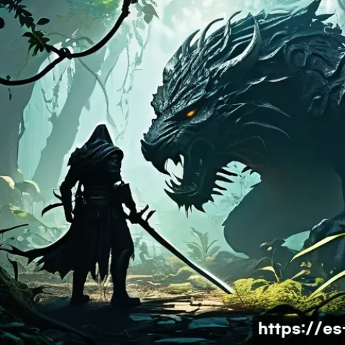 디아블로2 고급 아이템 파밍 루트 - A dark, dense jungle scene from a fantasy game environment, filled with menacing beasts and demonic ...