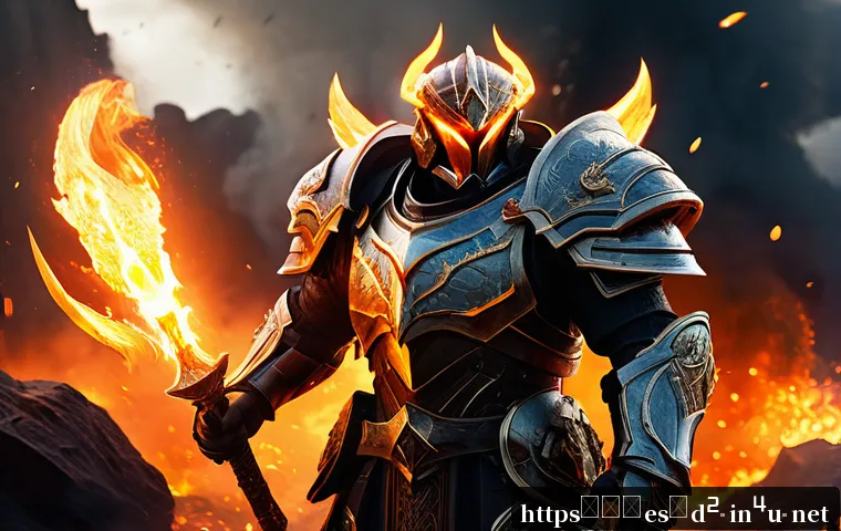 디아블로2 유닉 보스 특징 - A powerful video game boss unleashing a massive elemental fire explosion in a dark fantasy battlefie...